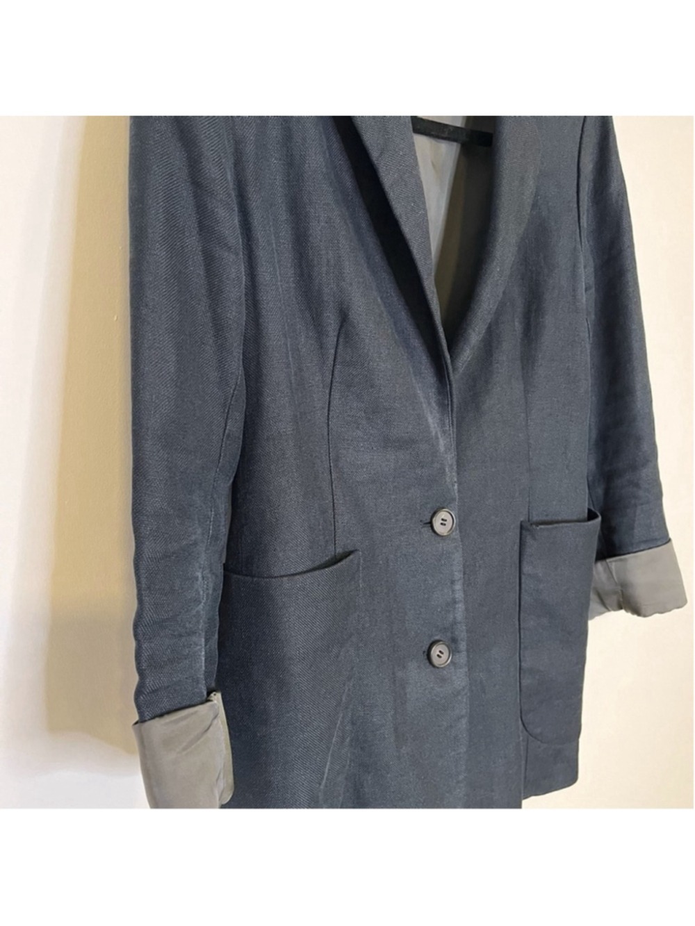 ARITZIA Wilfred Linen Blazer, Relaxed Fit, Dark Teal Blue, Size 4 - Picture 7 of 16